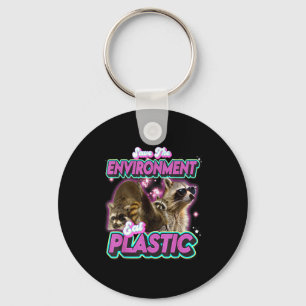 Save The Environment Eat Plastic Raccoon Funny Cut Key Ring