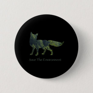 Save The Environment Fox Silhouette Environmental 6 Cm Round Badge