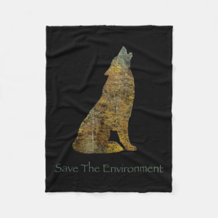 Save The Environment Wolf Silhouette Environmental Fleece Blanket