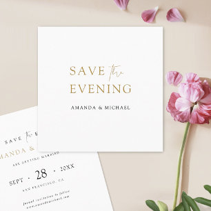 Save the Evening Elegant Minimalist Modern Gold  Date