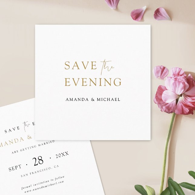 Save the Evening Elegant Minimalist Modern Gold  Date (Creator Uploaded)