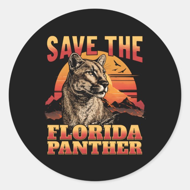 Save The Florida Panther Wildlife Cougar Classic Round Sticker (Front)