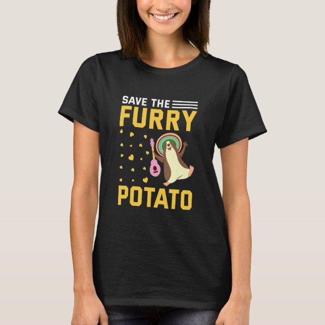 Save The Furry Potato Funny Guinea Pig T-Shirt (Front)