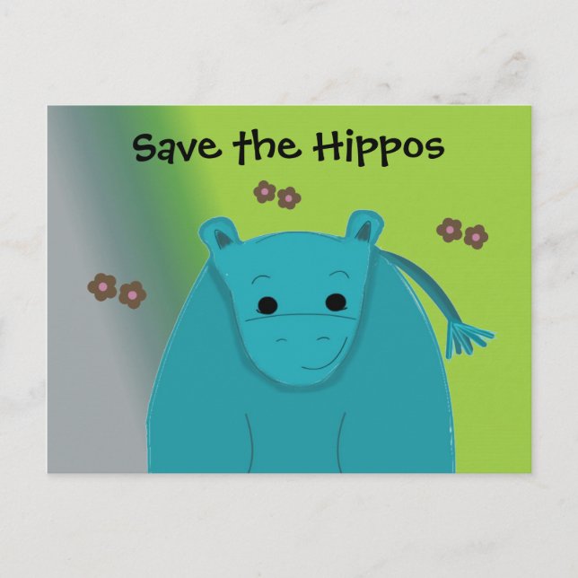 Save the Hippos Blue Hippopotamus Postcard (Front)
