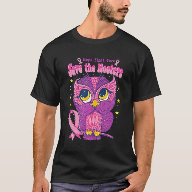 Save the Hooters Owls Pink Ribbon Breast Cancer T-Shirt (Front)