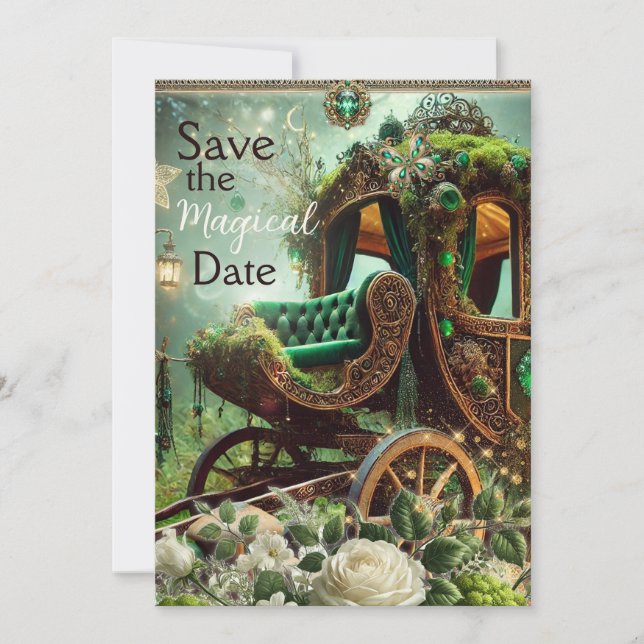 Save the Magical Date – Enchanted Forest Carriage  Invitation (Front)