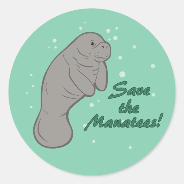 Save the Manatees! Classic Round Sticker (Front)