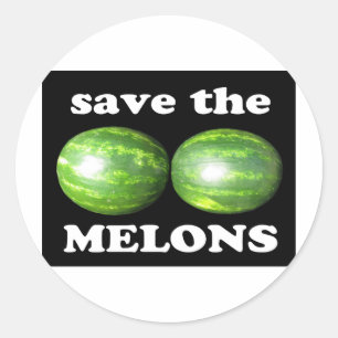 save the melons on black classic round sticker