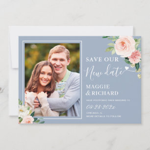 Save The New Date Dusty Blue Blush Pink Floral