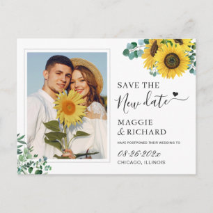 Save The New Date Sunflower Eucalyptus Photo Postcard