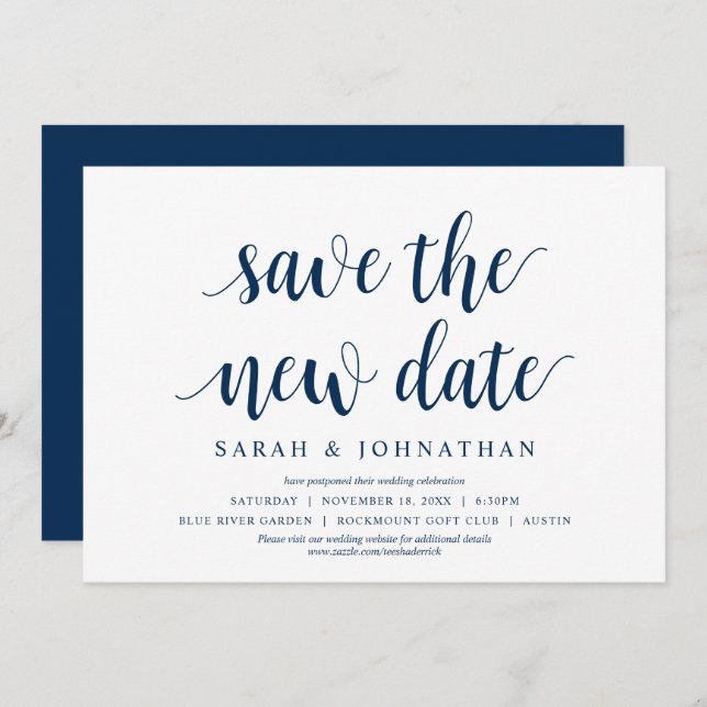 Save the New Date Wedding Change the date Card (Front/Back)