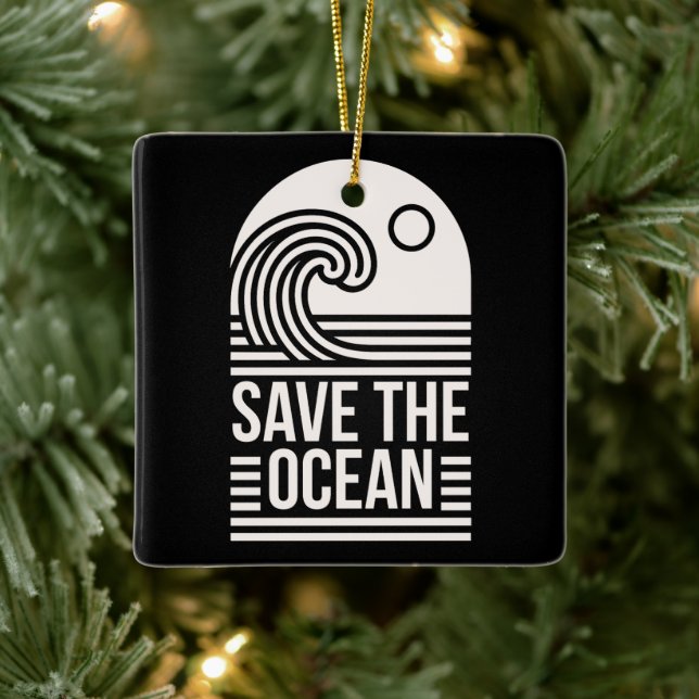 Save the ocean protection conservation black ceramic ornament (Tree)