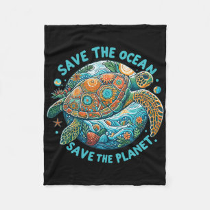 Save The Ocean Save The Planet Cute Sea Turtle Fleece Blanket