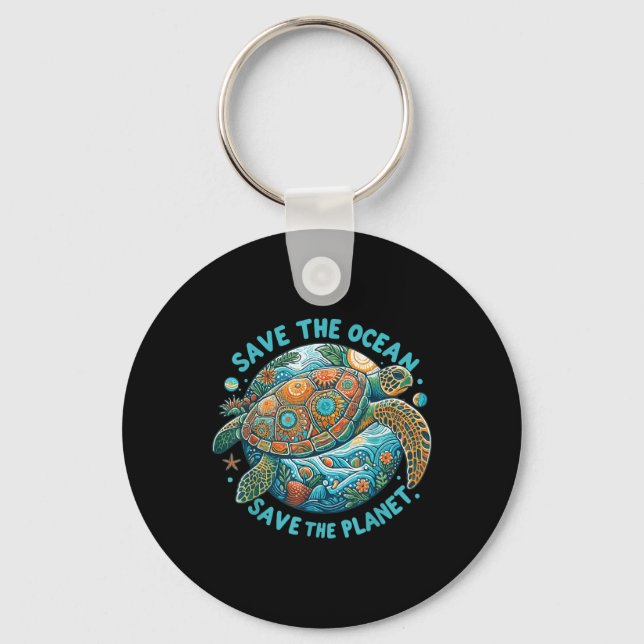 Save The Ocean Save The Planet Cute Sea Turtle  Key Ring (Front)