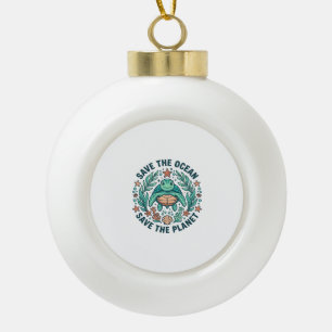 Save the Ocean Sea Turtle Vintage Engraving Shirt_ Ceramic Ball Christmas Ornament