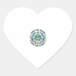 Save the Ocean Sea Turtle Vintage Engraving Shirt_ Heart Sticker
