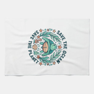 Save the Ocean Sea Turtle Vintage Engraving Shirt_ Tea Towel