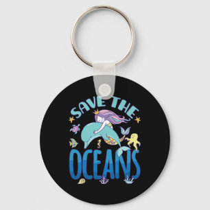 Save The Oceans - Mermaid And Dolphin - Earth Day Key Ring