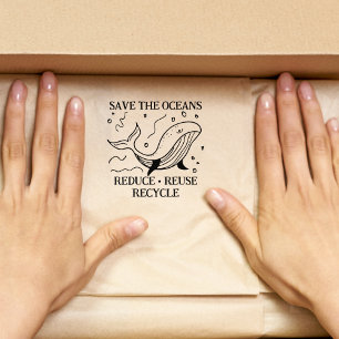Save the Oceans, Reduce Reuse Recycle Rubber Stam Stamp
