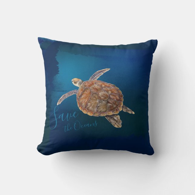 Save the Oceans Seaturtle Tropical fish custom  Cushion (Front)