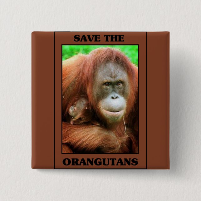 Save the Orangutans 15 Cm Square Badge (Front)