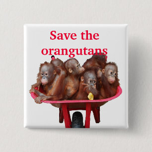 Save the Orangutans Cute Babies 15 Cm Square Badge