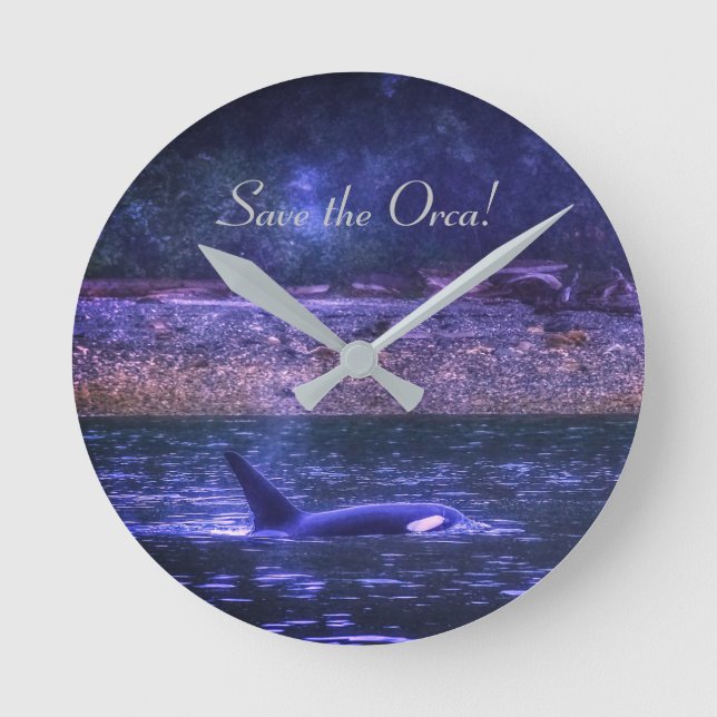 Save the Orca Round Wall Clock (Front)