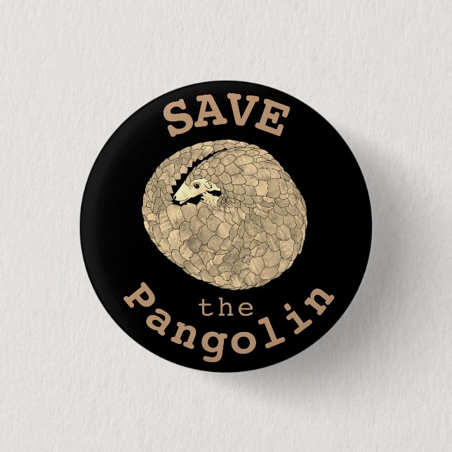 Save the Pangolin Curled Up Endangered Animal Art 3 Cm Round Badge (Front)