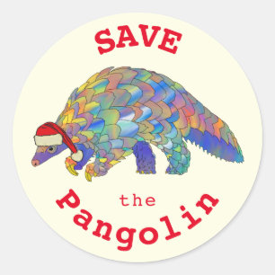 Save the Pangolin Festive Colourful Animal Art Classic Round Sticker