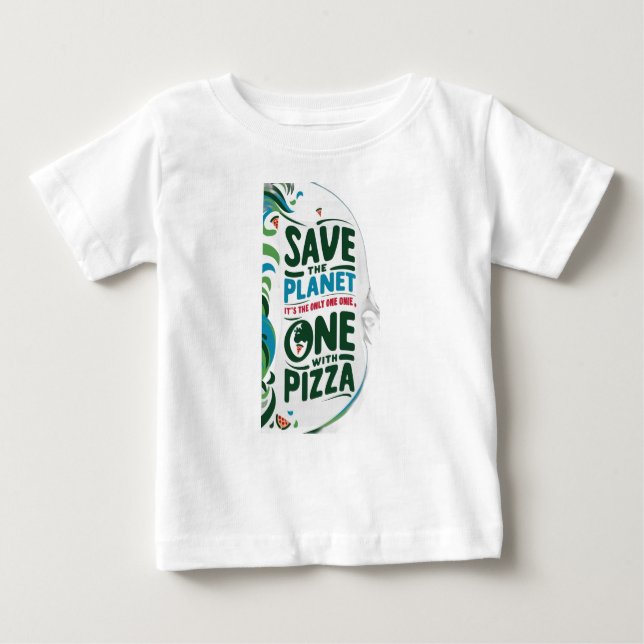Save the Planet, It's the Only One with Pizza Baby T-Shirt (Front)