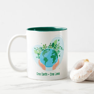 Save the Planet. One Earth One Love Two-Tone Coffee Mug