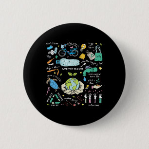 Save The Planet Reduce Reuse Recycle Earth Day Env 6 Cm Round Badge
