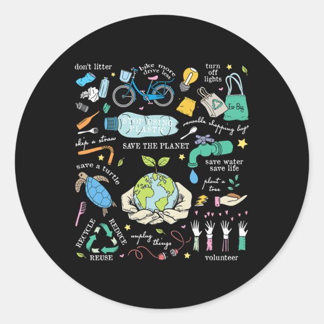Save The Planet Reduce Reuse Recycle Earth Day Env Classic Round Sticker (Front)
