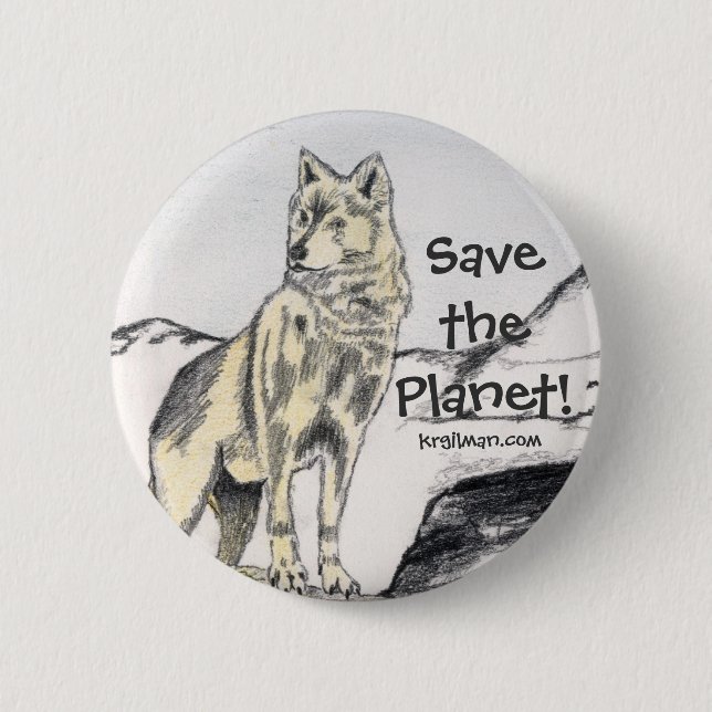 Save the Planet! Wolf Button (Front)