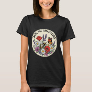 Save the Pollinator with bee, butterfly & flowers T-Shirt