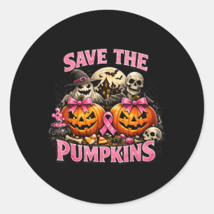 Save The Pumpkins Funny Halloween Breast Cancer Classic Round Sticker