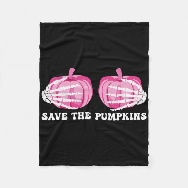 Save The Pumpkins Halloween Breast Cancer Awarenes Fleece Blanket (Front)
