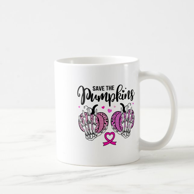 Save The Pumpkins S With Skeleton Hands Breast Can Coffee Mug (Right)