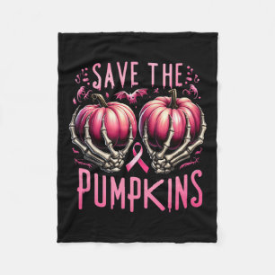 Save The Pumpkins Skeleton Halloween Breast Cancer Fleece Blanket