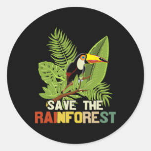 Save The Rainforest Earth Day Retro Style  Classic Round Sticker