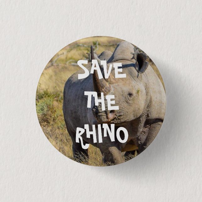 SAVE THE RHINO 3 CM ROUND BADGE (Front)