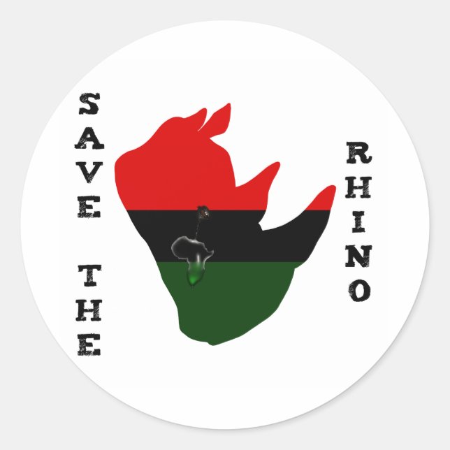 Save the Rhino w/ Africa Tear White Classic Round Sticker (Front)
