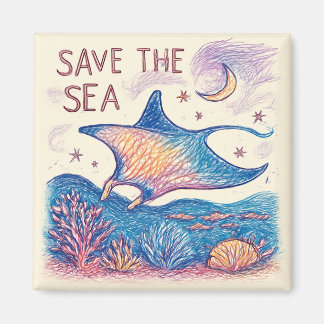 Save the Sea - Colour Pencil Ocean Art Magnet