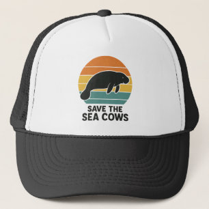 Save The Sea Cows Retro Vintage Manatee Silhouette Trucker Hat
