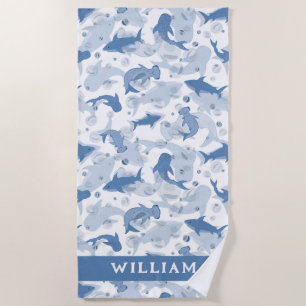 Save the Sea Hammerhead Whale White Shark Bubbles Beach Towel