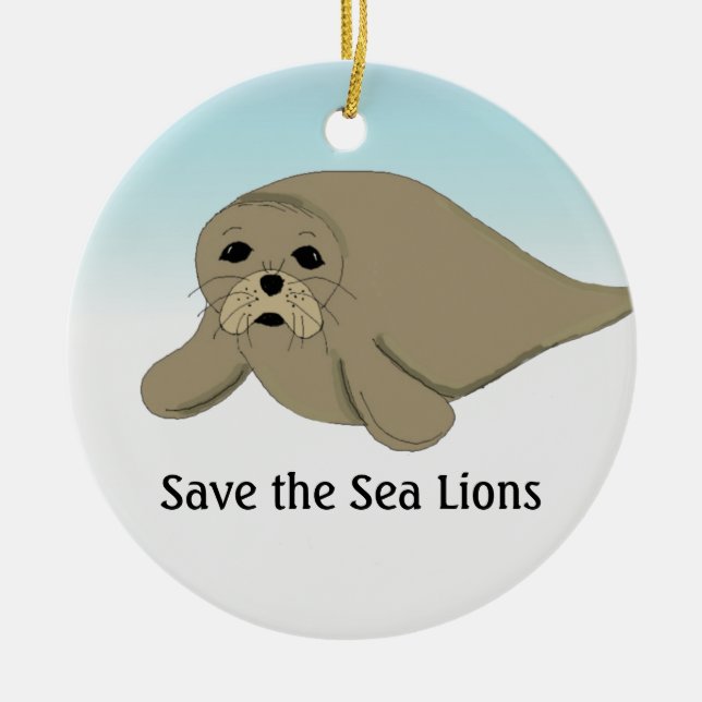 Save the Sea Lions Ceramic Tree Decoration (Front)
