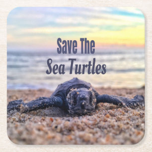 Save The Sea Turtles Square Paper Coaster
