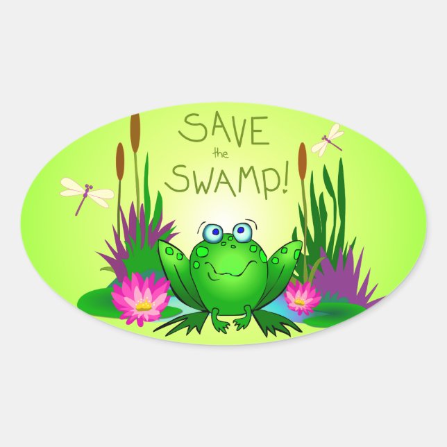 Save the Swamp Twitchy the Frog Oval Sticker (Front)