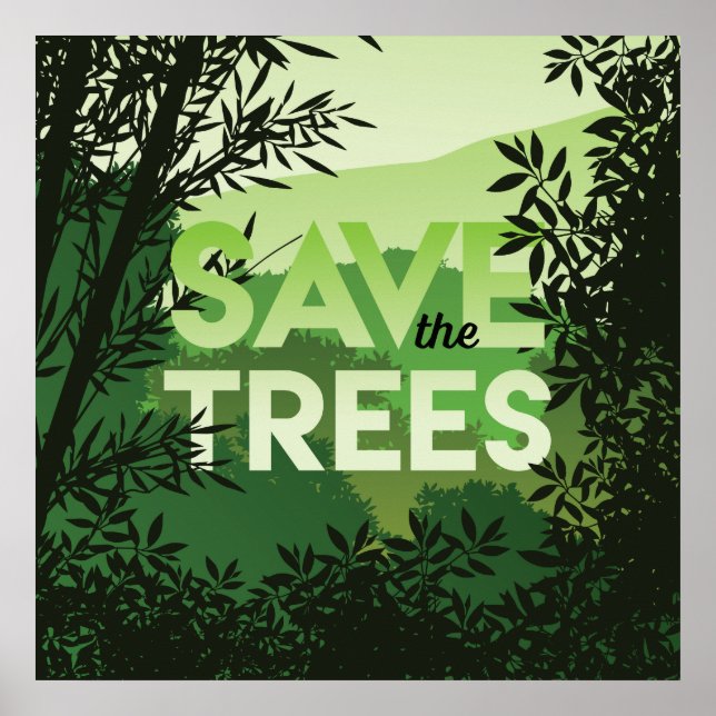 SAVE The TREES Forest Poster Shades of Green (Front)