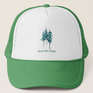 Save the Trees Simple Blue-Green Watercolor Pines Trucker Hat